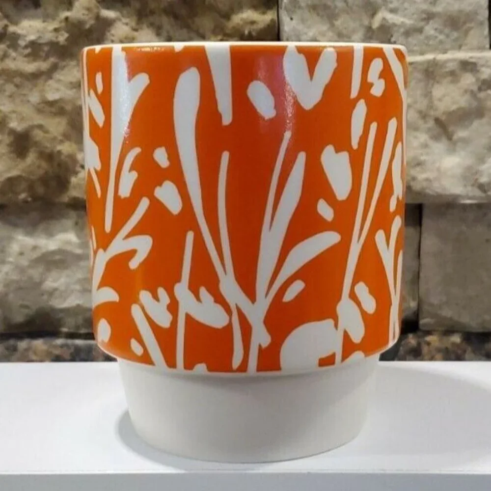 Starbucks Coffee Mug Abstract Floral Pattern Stackable 12 OZ Orange Mug 2016